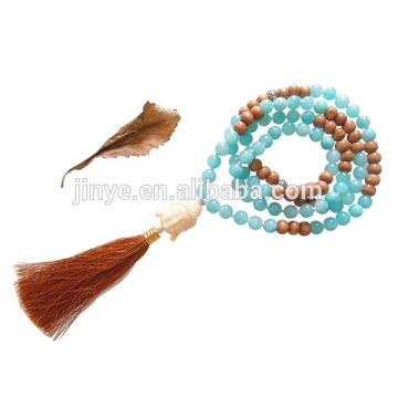 108 Piedras preciosas de madera Buda cabeza borla colgante Yoga Mala cuentas oración Neckalce